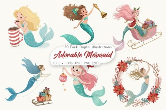 Adorable Mermaid Christmas Clipart: Illustrations Review