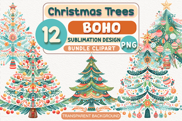 Boho Christmas Tree Clipart PNG Bundle Review