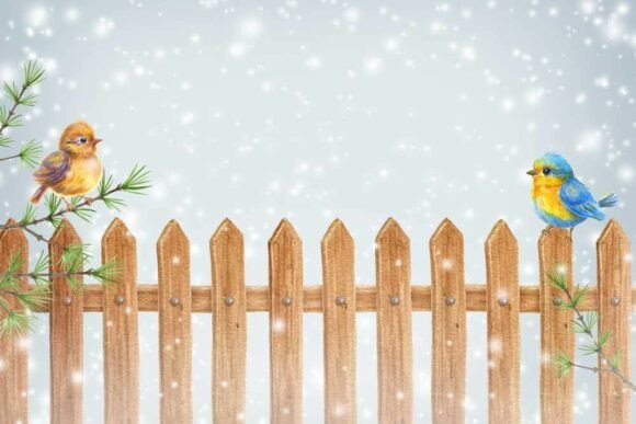 Christmas Card with Two Birds: Festive Illustrations