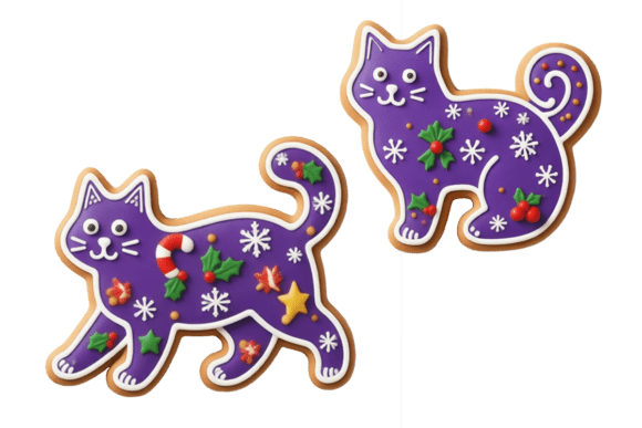 Christmas Gingerbread Purple Cat Cookies Illustrations