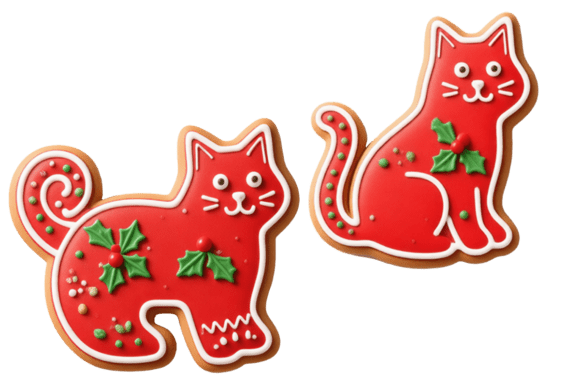 Christmas Gingerbread Red Cat Png: Illustrations