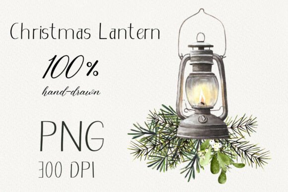 Christmas Lantern with Mistletoe Illustrations