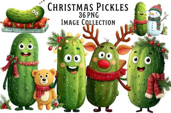 Christmas Pickles Clipart: Branding Illustrations