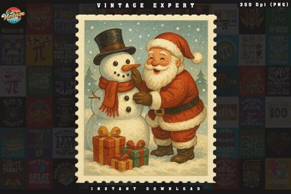 Christmas Postage Stamp Santa Clipart: Editorial Illustrations Review