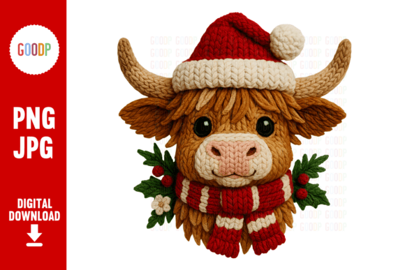 Cozy Highland Cow Christmas Png: Illustrations