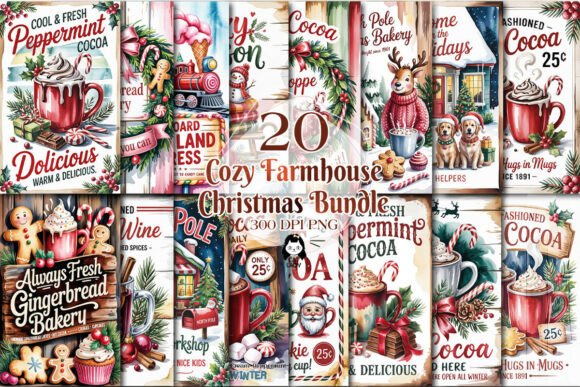 Cozy Sweet Farmhouse Christmas Bundle Illustrations