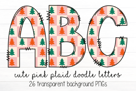 Cute Pink Plaid Christmas Doodle Letter: Festive Illustrations