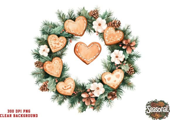 Gingerbread Cookie Christmas Wreath PNG: Festive Illustrations