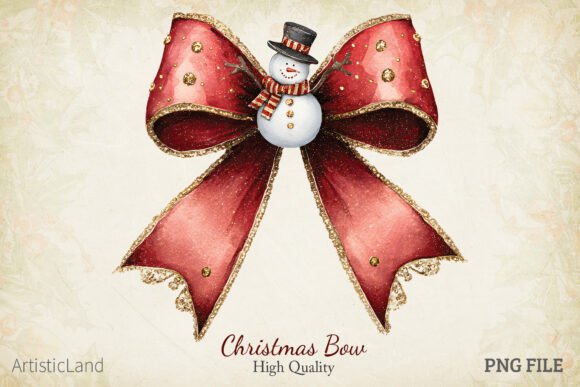 Glitter Christmas Bow PNG: Premium Illustrations