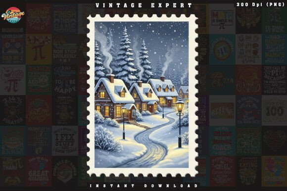 Merry Christmas Night Cabin Stamp PNG: Cozy Illustrations