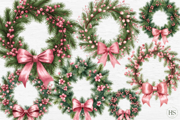 Pink Christmas Wreath: Coquette Illustrations
