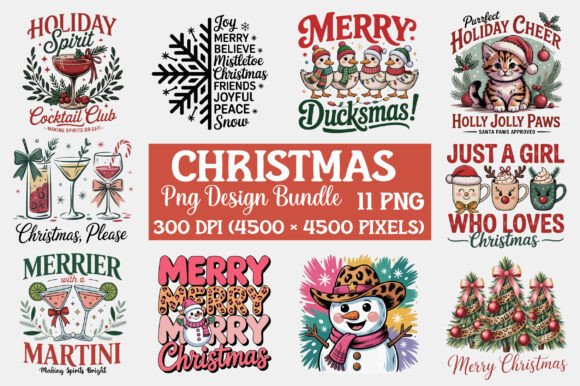 Preppy Christmas PNG Bundle: Festive Illustrations