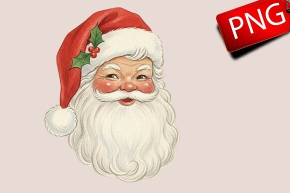 Retro Santa Christmas PNG: Branding & Illustrations