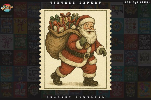 Reviewing Christmas Santa Claus Postage Stamp PNG Illustrations