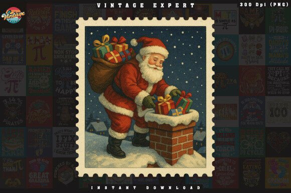 Santa Delivering Gifts Christmas Postage Illustrations