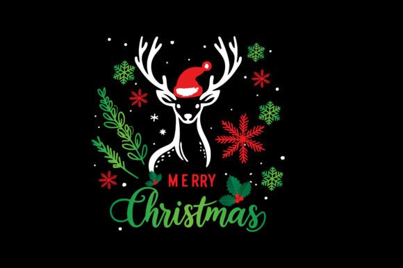Santa Hat Reindeer Christmas Line Art Illustrations