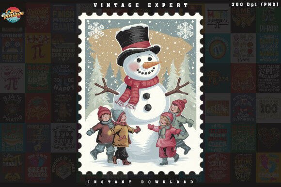 Winter Stamp Kids Snowman PNG: Festive Illustrations