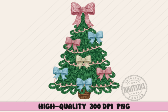 Yarn Christmas Tree with Bows Png: Illustrations for Festive Web Design